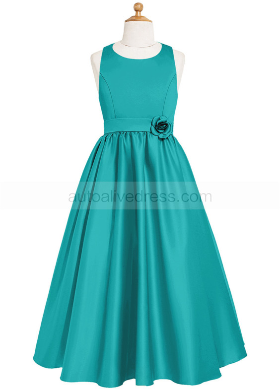 Halter Neck Green Satin Cutout Back Junior Bridesmaid Dress